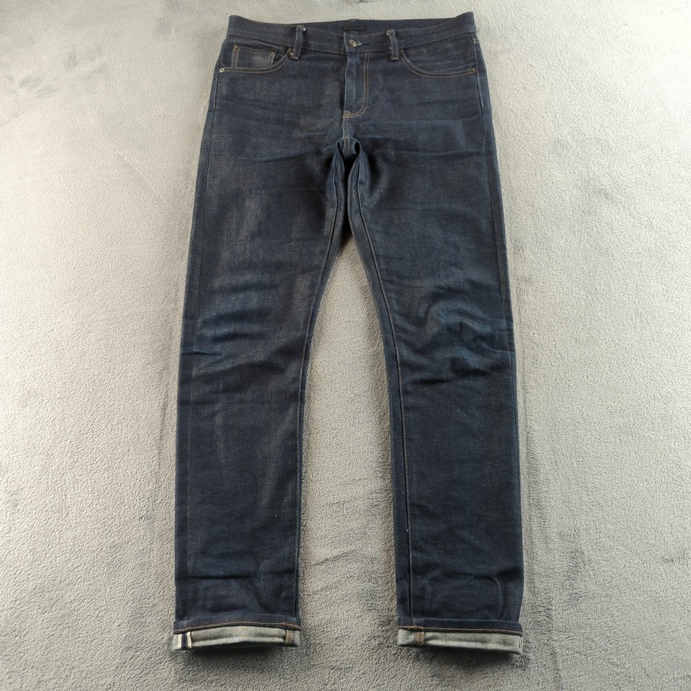 Uniqlo Selvedge Jeans 33x34 (Fits 34x34) Blue Dark Wash Slim Straight Kaihara